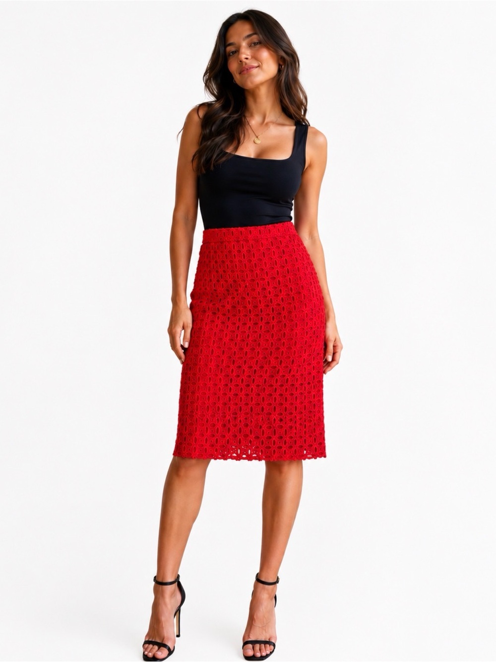 J. Crew Factory Red Eyelet #2 Pencil Skirt 4